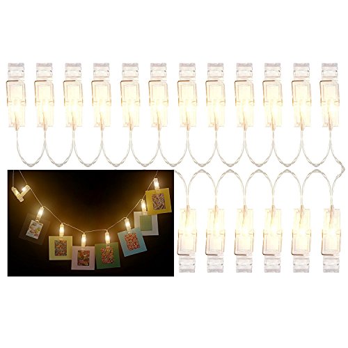 SAIKA 6.6 Feet LED String Lights with 20 Photo Clips Using AA Batteries as Energy Sources, Perfect for Hanging Picture/Instant Camera Film Indoor, Halloween Christmas (Warm)