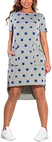 Fashion Print Star Summer Women Dresses big Sizes Women Clothing Knee-Length Dress Casual Loose Dress Blue Star XXXL