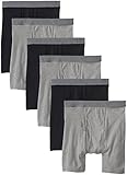 BVD Men's 6 Pack Boxer Brief, Black/Gray, Large