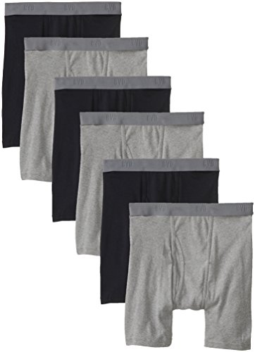 BVD Men's 6 Pack Boxer Brief, Black/Gray, Large