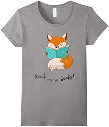 Womens Read more books - Bookish Fox T-Shirt - Bookish Gifts Medium Slate