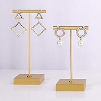 BanST Metal Gold 4.5"& 5"-2pcs Earring T Bar Stand Retail Display Holders for Show, Jewelry Photography Display Props Organizer【Gold-Square Base-Height 4 1/2"& 5"-2pcs】