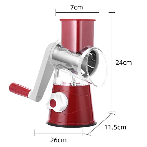 Manual Rotary Cheese Grater, Round Mandoline Slicer with Strong Suction Base, Vegetable Slicer Nuts Grinder Cheese Shredder - Thumbnail 6