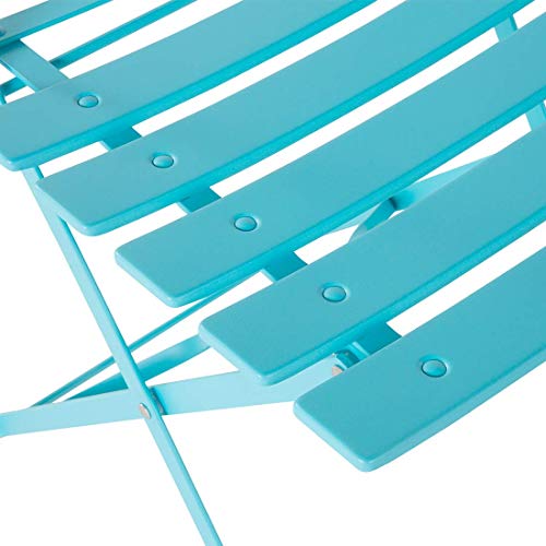 Balkonset Metall blau türkis 3-teilig Tisch rund 2 Stühle klappbar modern Fiori – Bild 8
