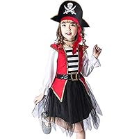 Girls Pirate Princess Dress Costume Fancy Dress Outfit Role Play Set Red