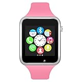 Bluetooth Smart Watch GSM Phone Watch with Camera for Android Smartphones (Silver + Pink)