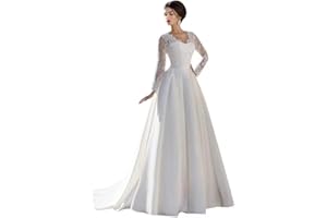 FVUECIY Long Sleeve Lace Wedding Dresses for Bride 2024 Satin Mermaid Tulle Long Bridal Gown for Women