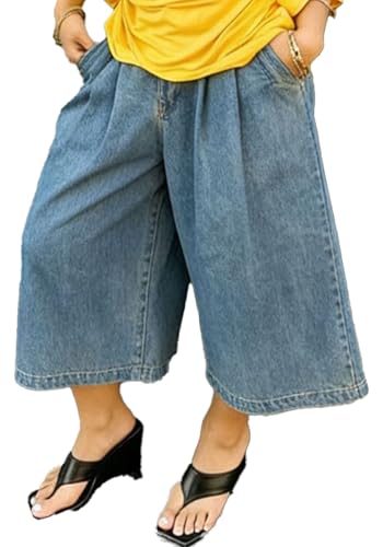 pnahip Casual Wide Leg Capri Jeans for Women Y2K Baggy Palazzo Capris High Waisted Cropped Denim Pants Trousers, Blue Jeans, XL at Amazon