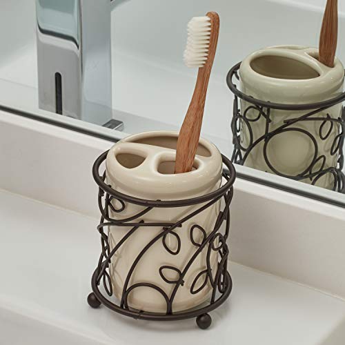 InterDesign Twigz - Vintage Toothbrush Holder for Bathroom Storage - Ceramic Vanilla Cup/Rustic Bronze Wire - 4.1 x 3.7 x 3.7 inches
