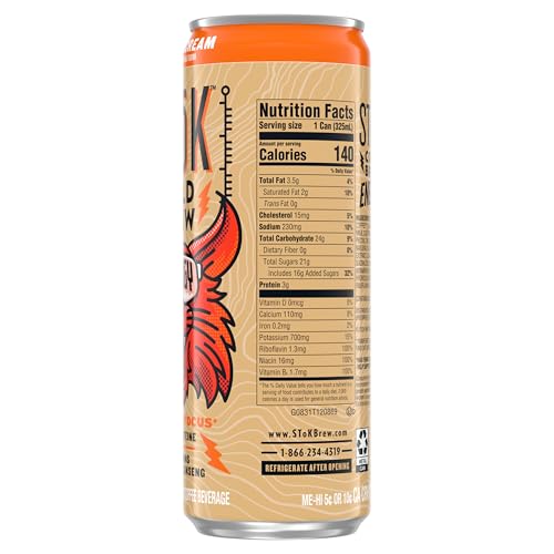 STOK COLD BREW ENERGY CARAMEL CREAM, READY TO DRINK CANNED COFFEE WITH 195MG CAFFEINE TO HELP SUPPORT FOCUS, B VITAMINS, GUARANA AND GINSENG, 11 FL OZ