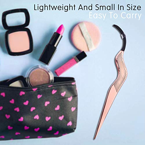 FAMILIFE False Eyelashes Applicator Tool Portable Eyelash Extension Tweezers Stainless Steel Remover Clip Nipper Rose Gold