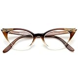 zeroUV - Vintage Cateyes 80s Inspired Fashion Clear Lens Cat Eye Glasses with Rhinestones (Brown-Fade)
