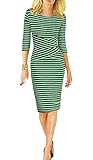 REPHYLLIS Women 3/4 Sleeve Striped Wear to Work Business Cocktail Pencil Dress (Large, Green)