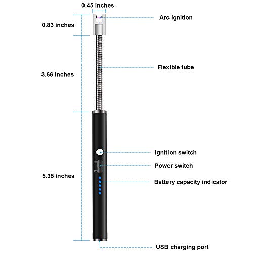Boncas Flexible Arc Lighter USB Candle Lighter Plasma Lighter Rechargeable Windproof Lighter Long for Household Camping Cooking BBQ Black (Candle Not Include)