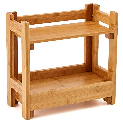 EZOWare Cosmetic Organizer, 2-Tier Multifunction Bamboo Make Up Skin Care Storage Organizer Rack Holder for Kitchen Countertop Bathroom, Bedroom - Thumbnail 3