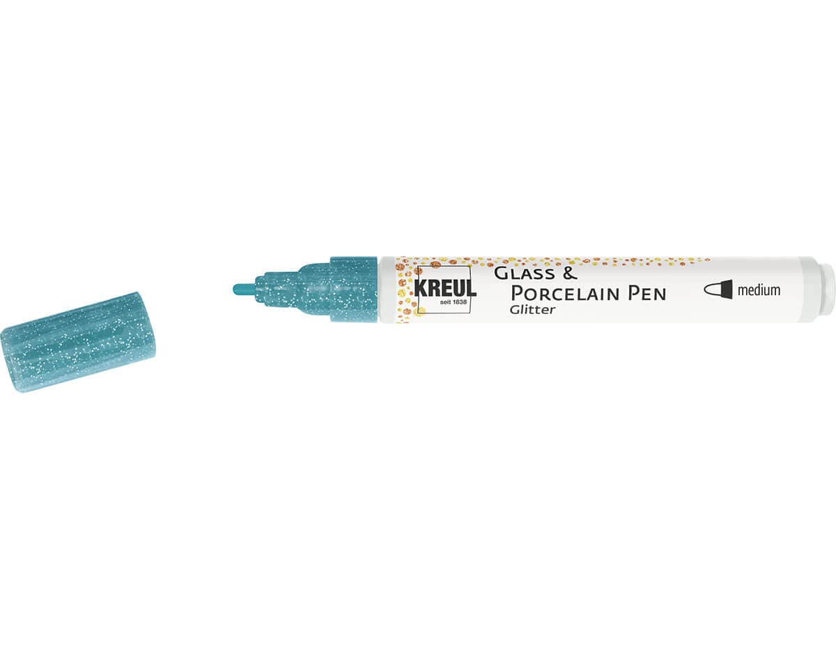 Kreul Hobby Line 16508 – Porcelain with Glitter Glass Pen 1 – 3 mm Turquoise