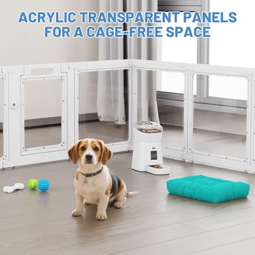 FASNATI Transparent Acrylic Dog Playpen, H60cm, Foldable with Suction Cups, Easy to Assemble and Clean, 10 Panels