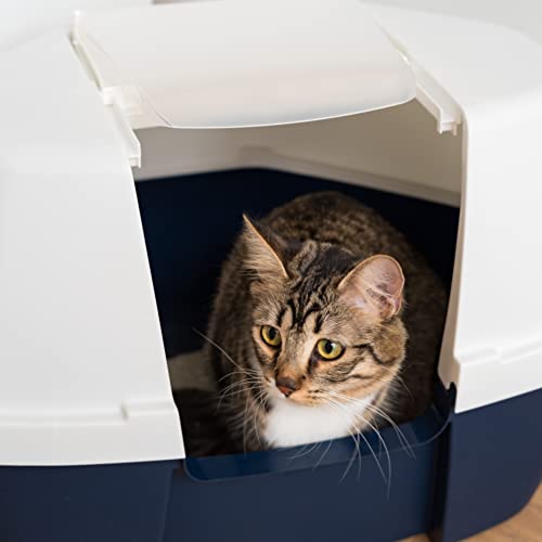 IRIS USA Large Enclosed Corner Cat Litter Box with Front Door Flap and