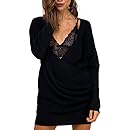 Simplee Women's Deep V Neck Knitted Sweater Dress Winter Off Shoulder Mini Dress Black One Size