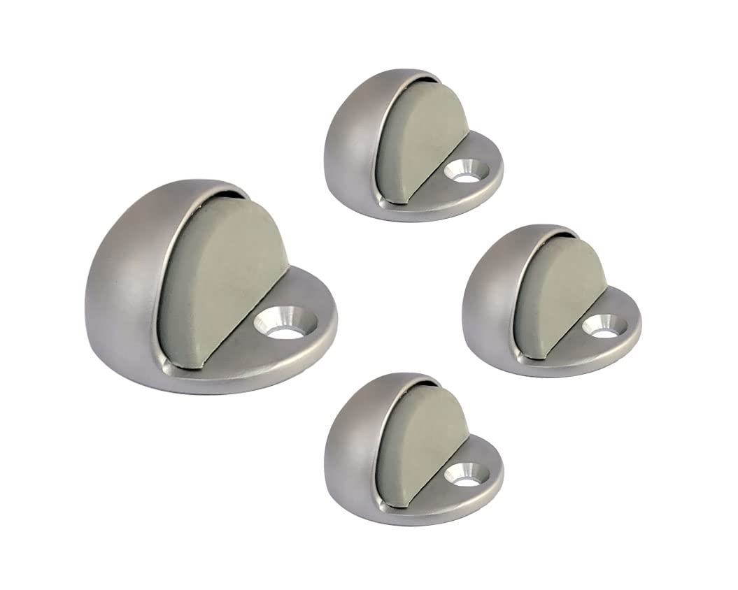 QCAA Solid Brass Low Dome Floor Door Stop, 1/4"-3/4" Clearance from Floor Buttom, Satin Nickel, 4 Pack, Made in Taiwan