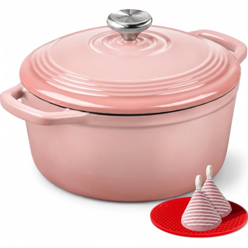 Overmont Enameled Cast Iron Dutch Oven 5 5QT Pot