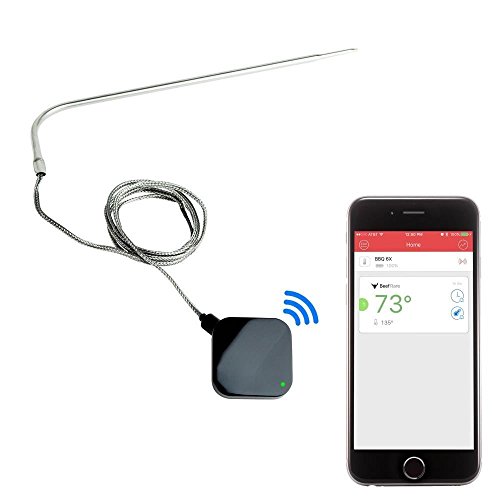 Smart Bluetooth BBQ Grill Thermometer - Upgraded Stainless Probe Safe to Leave in Oven, Outdoor Barbecue or Meat Smoker - Wireless Remote Alert iOS Android Phone WiFi App - NutriChef PWIRBBQ40 V2
