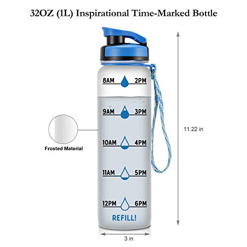 LEADO 32oz 1Liter Motivational Tracking Water Bottle with Time Marker - Drink Your Effing Water - Funny Birthday Gifts for Women, Men, Best Friends, Coworkers, Mom, Dad, Her, Him - Drink More Water