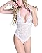 Womens Lingerie Lace Teddy Eyelash Lace Diamond Lattice Jumpsuit One Piece Bodysuit White