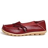 LOVEBEAUTY® Women's Comfortable Rubber Sole Leather Flats Slip On Loafer Shoes