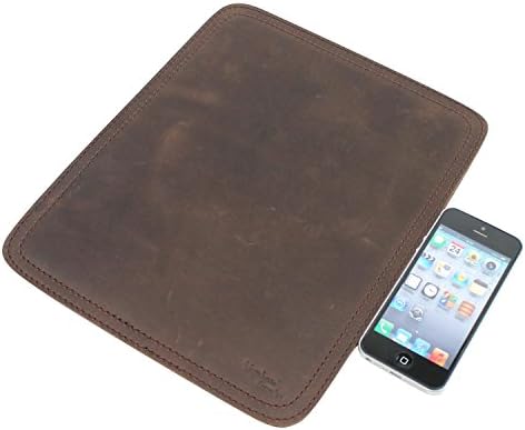 V.T. Cowhide Full Leather Stationary Mouse Pad Collection LA13. Coffee Distress
