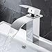 ROVOGO Waterfall Bathroom Vanity Sink Faucet, Single-Handle Single-Hole Cold and Hot Water Mixer Tap with Large Rectangular Spout, Brass Lavatory Sink Faucet, Chrome