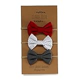3 Pack Classic Girl Bows on Nylon Headband (Large, Red/Gray/Black Dot)
