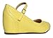 J. Adams Minnie Mary Jane - Retro Round Toe Ankle Strap Wedge - Vintage Oxford - Yellow Vegan Leather - 6.5