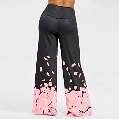ManxiVoo Womens Plus Size Casual Wide Leg Trousers Pants Fashion Rose Petal Printed Loose Pants (XXXXXL, Pink) - Thumbnail 3