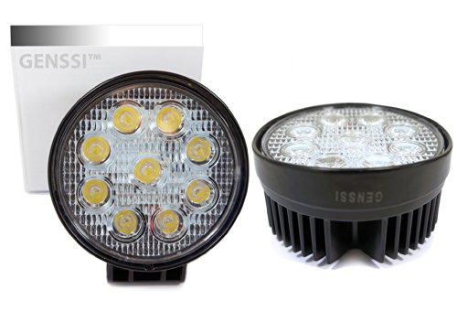 Genssi LED Off Road Light 4X4 Work Light Waterproof 27W 12V 6000K (30 Degree Spot) (Pack 2)