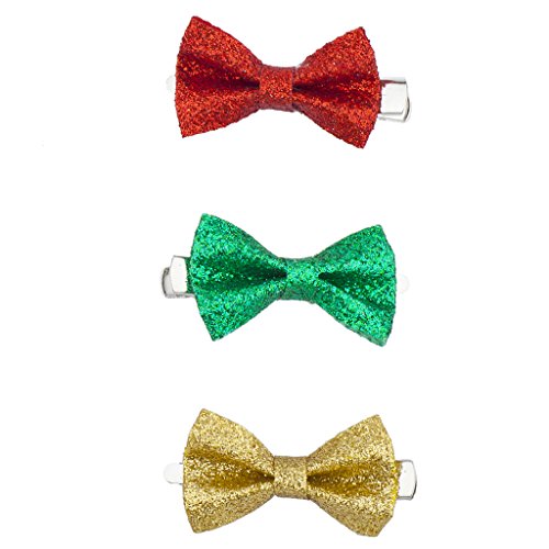 Lux Accessories Christmas Holiday Xmas Glitter Bow Clips Pack 3PC