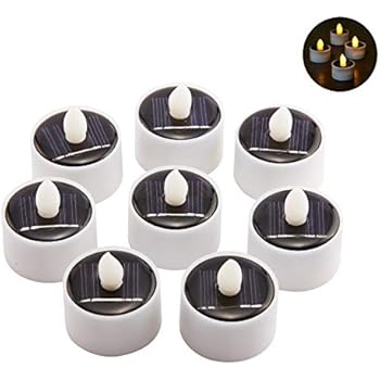 Solar Lantern Tea Lights Candles, MYHH-LITES Flameless Rechargeable Amber Flickering LED Candle Lights, Waterproof Great for Garden, Yard, Pathway, Balcony, Wedding, Party, Holidays, Home Décor-8Pack