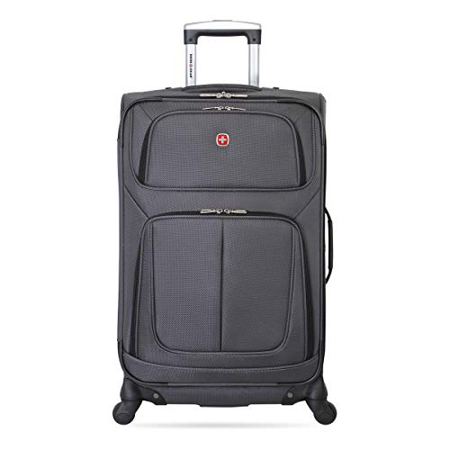 SwissGear Sion Softside Expandable Roller Luggage, Dark Grey, Checked