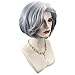 JIYCZK Short Bob Hair Wig Wavy Micro Curly Hair Synthetic Cosplay Daily Party Wig Natural As Real Hair Free Wig Cap 14Inch Silver Gray