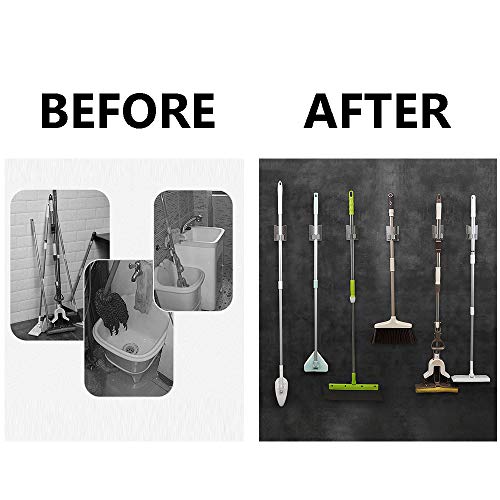 Mop Broom Holder Racks 304 Stainless Steel 3M Self Adhesive Heavy Duty Wall Mounted Mop Organizer Storage Clip Multi-Used for Garage Kitchen and Bathroom (2 Pack)
