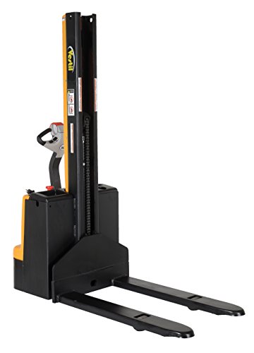 Vestil SNM15-62-FF-27 Steel Stacker Power Lift, 27 Fixed Fork Drive, 1500 lb. Capacity, 55" x 78", Black/Yellow