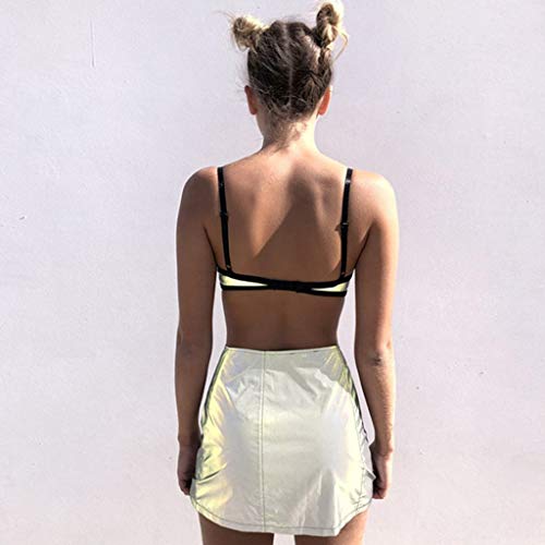 VICCKI Women Reflective Buckles Festival Bralette Bra Bustier Crop Tops Camisole Gray