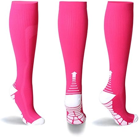 Compression Socks (1-4Pairs), 20-30 mmHg for Men & Women is Best Athletic & Medical for Running, Flight, Travel, Nurses,Edema, Varicose Veins, Maternity Pregnancy (（1Pair）Rose Red& White Arrow, L/XL)
