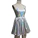 Pinda Summer Musical Festival Rave Clothes Holographic Wrap Circle Skater Dress (XL, silver)