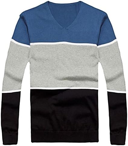 Tophaz Men's Stylish Slim Knitted Basic V Neck Sweater Thin Striped Pullover SW17, Black Large