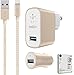 Belkin Metallic Mixit -12W 2.4Amp Fast - Home & Car Lightning Charger W/C TYPE C Adapter - Gold White Kit -(Retail Packing) For iOS iPhone 8/+/X iPad Pro