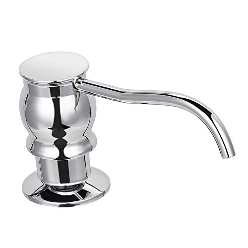 Samodra Kitchen Sink Soap/Lotion Dispenser, Brass Pump Head Chrome Finish 17 OZ Bottle Built in Design Refill from the Top for Granite Thick Deck Installs