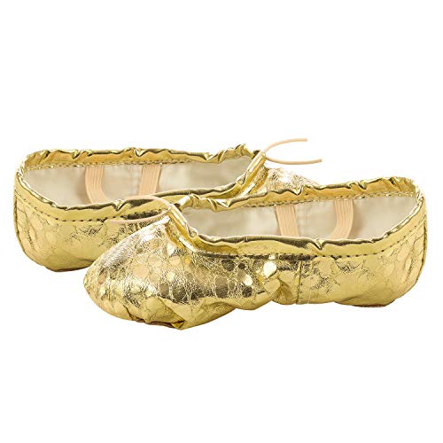 XJX Girls Leather Ballet Dance Shoes Split Sole Ballet Slipper Yogu Shoes Gold 01 30