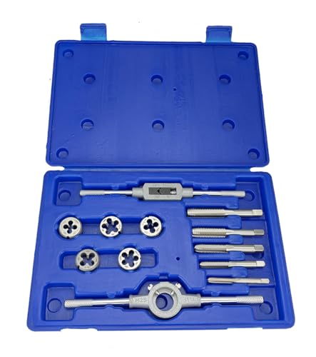 Drill America 12 Piece NF HSS Round Tap and Die Set (1/4-1/2) with 1 OD Round D…