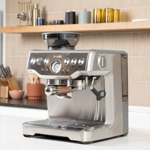 54mm Bottomless Portafilter For Breville 870/880 – Dual Spout, Rosewood Handle, Stainless Steel (White)